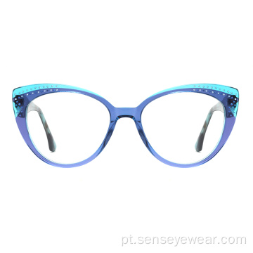 Costume moda mulheres diamante acetato de óculos de quadro óptico